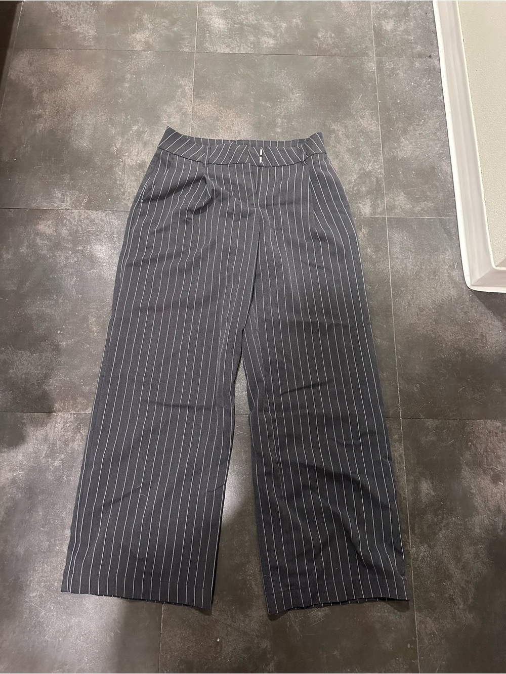 Monki Black and Grey Pinstripe Wide-Leg Trousers